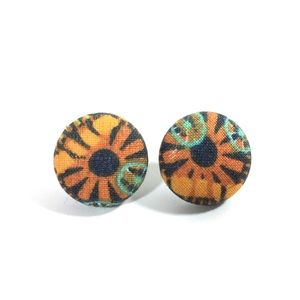 Fabric Button Stud Earrings Orange Explosion Women